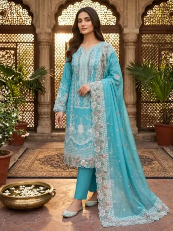 Luxury Boring Chicken Karri Cotton Dress with Chiffon Embroidered Dupatta (Unstitched)