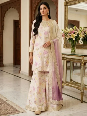 Printed Luxury Lawn Embroidered Suit With Tie & Die Chiffon Embroidered Dupatta (Unstitched)