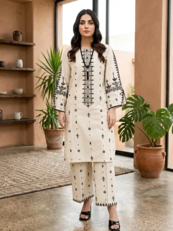 Heavy Embroidered 2 PCs Lawn Dress With Heavy Embroidered Trouser (Unstitched)