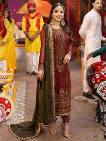 Asim Jofa Luxury Chiffon Embroidered Dress with Chiffon Embroidered Dupatta (Unstitched)
