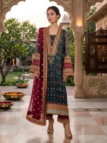 BAROQUE Heavy Embroidered Chiffon Suit with Sequence Embroidered Digital Printed Dupatta (Unstitched)