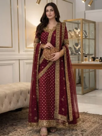 Luxury Heavy Embroidered Chiffon Adda Work Dress with 4 Sided Embroidered Dupatta (Unstitched)