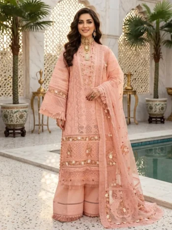 Heavy Embroidered Cotton Lawn Dress With Chiffon Embroidered Dupatta (Unstitched)