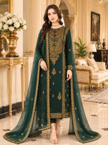 Heavy Embroidered Spengle Chiffon Dress with Chiffon Embroidered Dupatta (Unstitched)