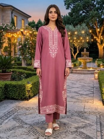Lawn Heavy Embroidered 2 PCs Suit with Plain Trouser (Unstitched)