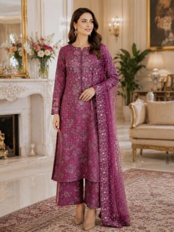 Luxury Iznik Embroidered Printed Lawn Dress with 4-Sided Embroidered Chiffon Dupatta (Unstitched)