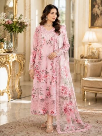 Lawn Digital Printed Suit with Printed Lawn Dupatta and Printed Lawn Trouser (Unstitched)