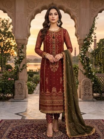 Asim Jofa Luxury Chiffon Embroidered Dress with Chiffon Embroidered Dupatta (Unstitched)