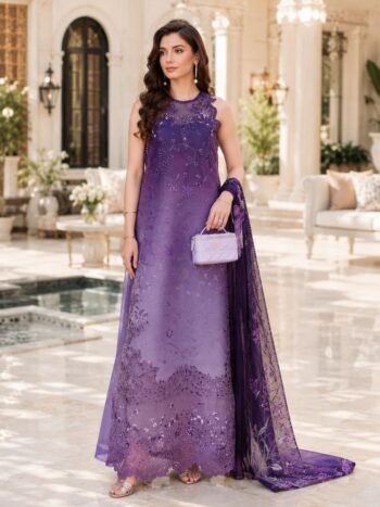Lawn Printed Double Shaded Dress with 4 Sided Embroidered Chiffon Dupatta (Unstitched)