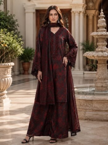 Lawn All-Over Printed Embroidered Suit with 4 Sided Embroidered Chiffon Dupatta (Unstitched)