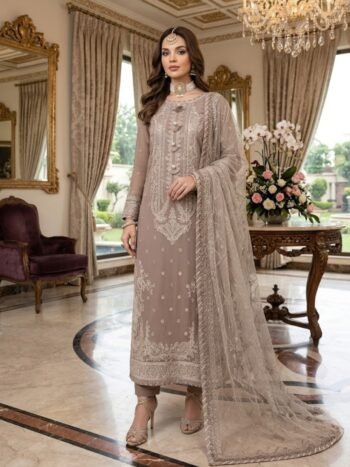 Heavy Embroidered Chiffon Party Wear Suit with Heavy Embroidered NET Dupatta (Unstitched)