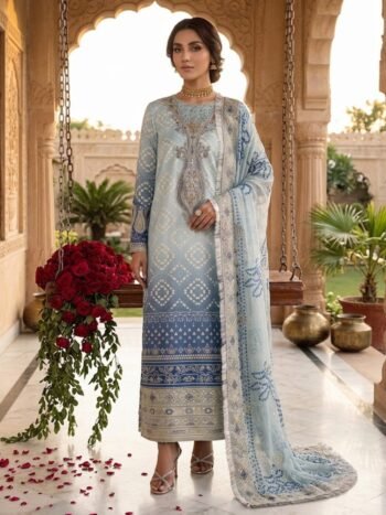 Heavy Embroidered Churi Lawn Dress With 4-Sided Chiffon Embroidered Dupatta (Unstitched)