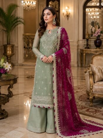 Chiffon Heavy Embroidered Luxury Dress with Embroidered Chiffon Dupatta (Unstitched)