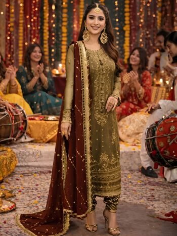 Asim Jofa Latest Chiffon Heavy Embroidered Dress with Chiffon Embroidered Dupatta (Unstitched)