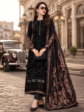 Elegant Heavy Embroidered Lawn Suit with Chiffon Embroidered Dupatta (Unstitched)