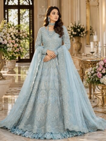 Beautiful Wedding Net 3D Handwork and Heavy Embroidered Maxi Dress with Dupatta (Unstitched)