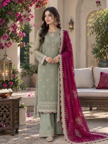 Chiffon Heavy Embroidered Luxury Dress with Embroidered Chiffon Dupatta (Unstitched)