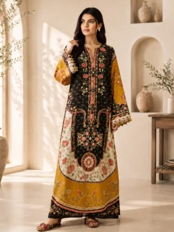 Ethnic Beautiful Viscous Slub Digital Printed Long Kaftan Shirt (Unstitched)
