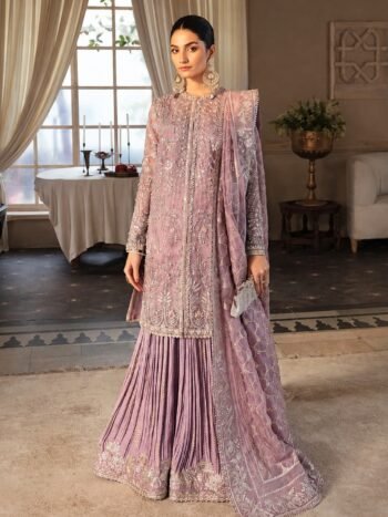 Organza Heavy Hand Work Embroidered Wedding Dress with Crush Silk Gharara (Unstitched)