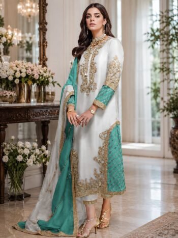 Organza Luxury Heavy Embroidered 3 Piece Suit with Embroidered Organza Dupatta (Unstitched)