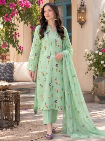 Bareeze Cotton Embroidered 3 Piece Suit with Chiffon Embroidered Dupatta (Unstitched)