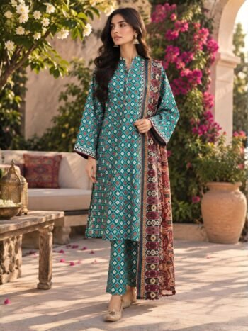 Sapphire Winter 3 Piece Printed Khaddar Suit with Khaddar Printed Dupatta (Unstitched)