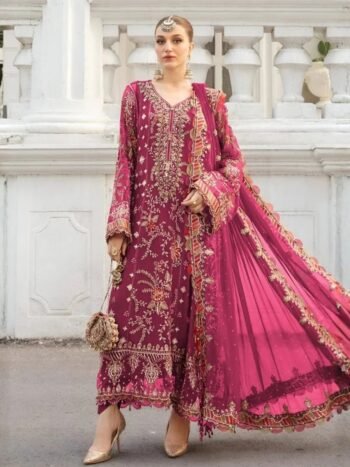 Maria B Luxury Chiffon Heavy Embroidered Party Wear Dress with Chiffon Dupatta (Unstitched)
