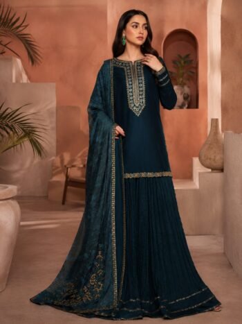 Iznik Heavy Embroidered Velvet Dress with Digital Printed Chiffon Dupatta (Unstitched)
