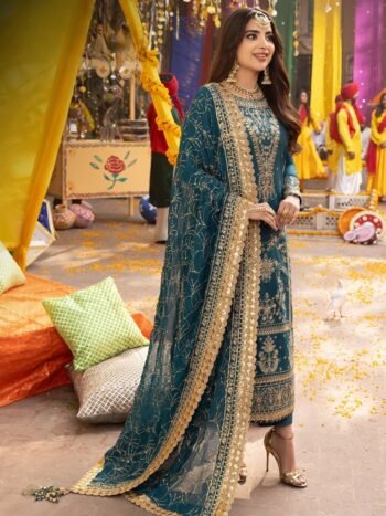 Asim Jofa Latest Chiffon Heavy Embroidered Dress with Chiffon Embroidered Dupatta (Unstitched)