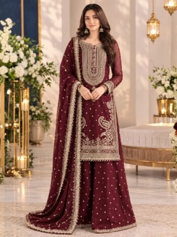 Asim Jofa Luxury Heavy Embroidered Chiffon Wedding Dress with Embroidered Dupatta (Unstitched)