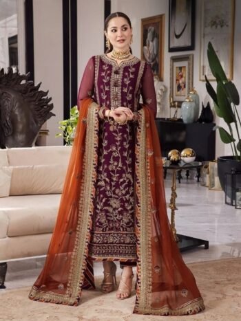 Asim Jofa Luxury Chiffon Heavy Sequence Embroidered Party Wear Dress with 4 Sided Embroidered Dupatta (Unstitched)
