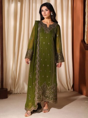 Chiffon Heavy Embroidered Wedding Wear Dress With Embroidered Chiffon Dupatta (Unstitched)