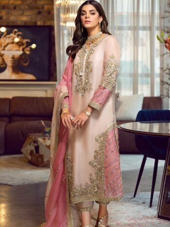 Agha Noor Luxury Organza Heavy Embroidered 3 Piece Dress with Embroidered Organza Dupatta (Unstitched)
