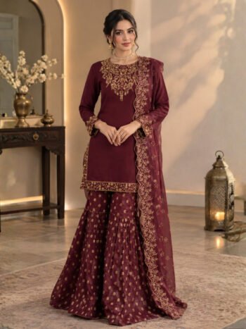 Iznik Luxury Chiffon Heavy Embroidered Dress with 4 Sided Cutwork Dupatta and Jamawar Trouser (Unstitched)