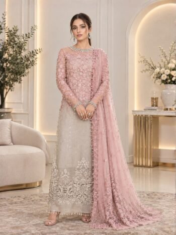Luxury Chiffon Handwork Heavy Embroidered Tie & Die Dress with Chiffon Heavy Embroidery Dupatta and Plain Trouser with Inner (Unstitched)